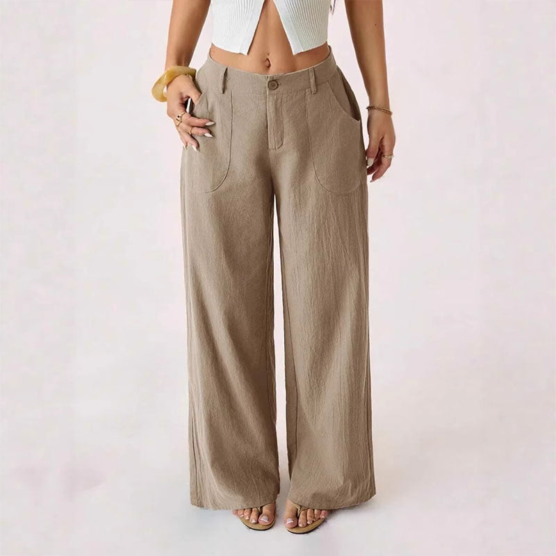 Casual, loose-fitting, mid-rise, straight-leg wide-leg trousers