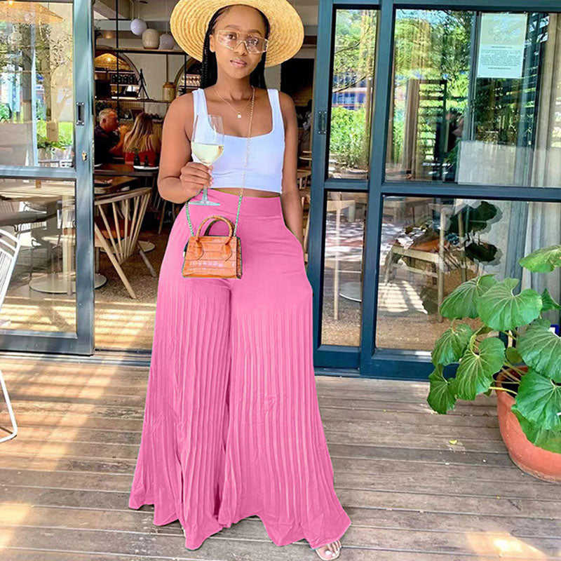 Casual pleated wide-leg pants