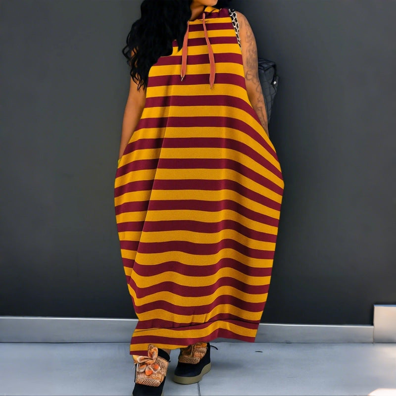 Sleeveless hooded loose-fitting dress