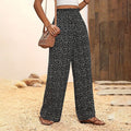 Elastic high-waisted printed wide-leg pants