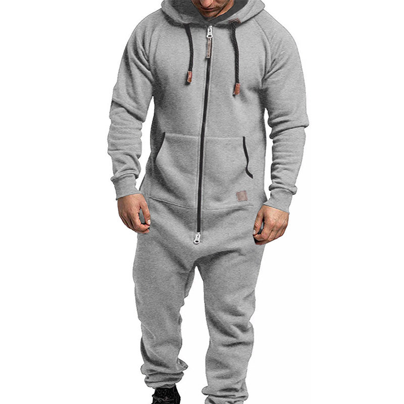 Men's hooded fleece jumpsuit