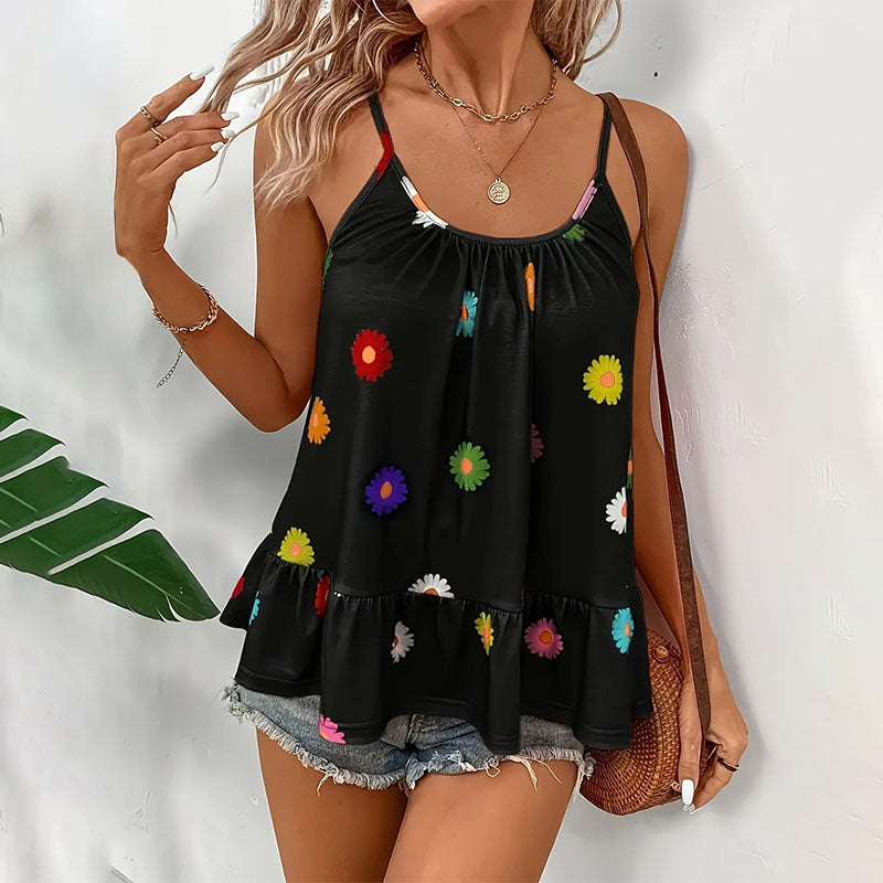 Daisy Print Ruffled Hem Camisole