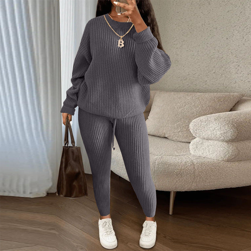 Casual Ribbed Knit Two Piece Loungewear