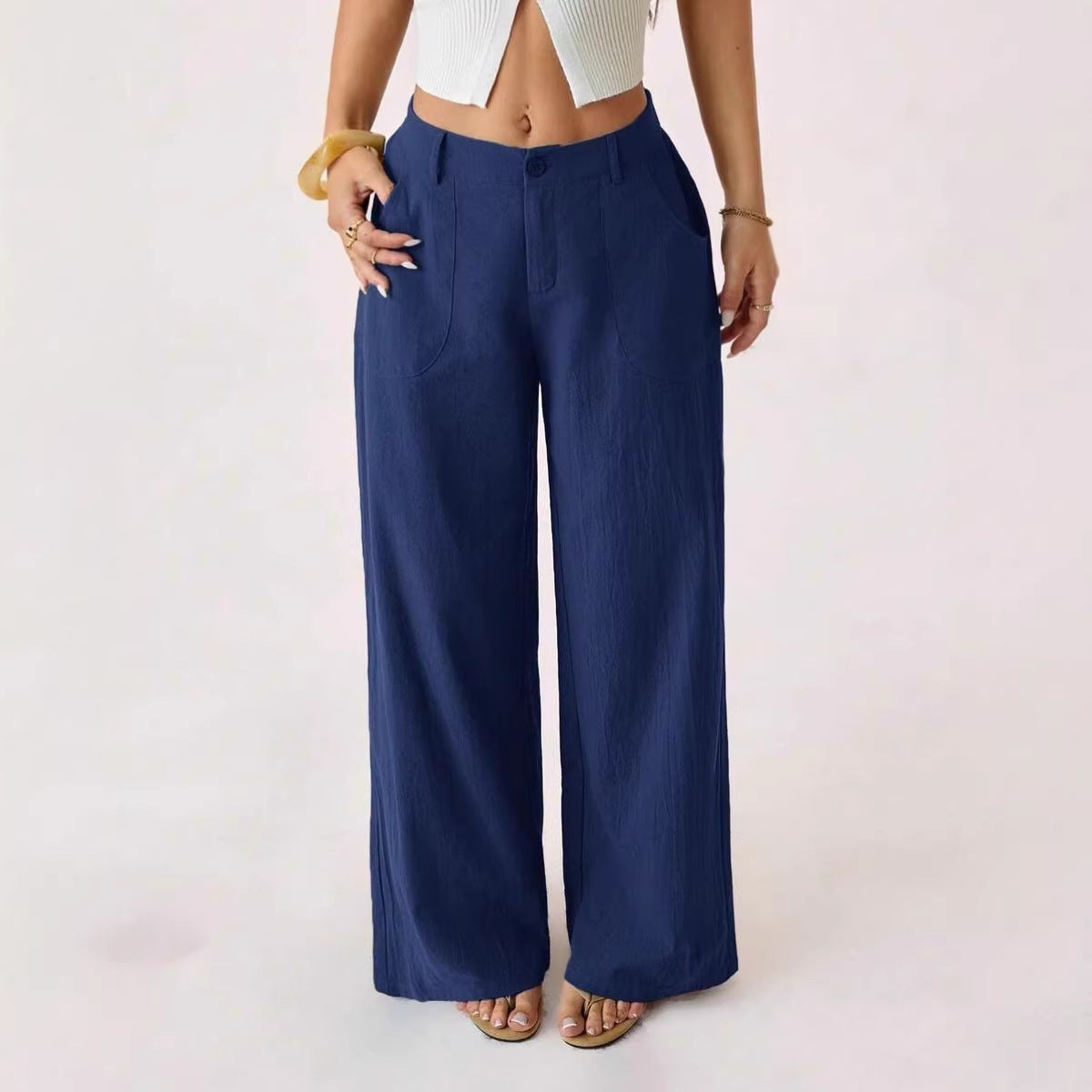 Casual, loose-fitting, mid-rise, straight-leg wide-leg trousers
