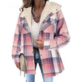 Casual hooded plaid fleece jacket