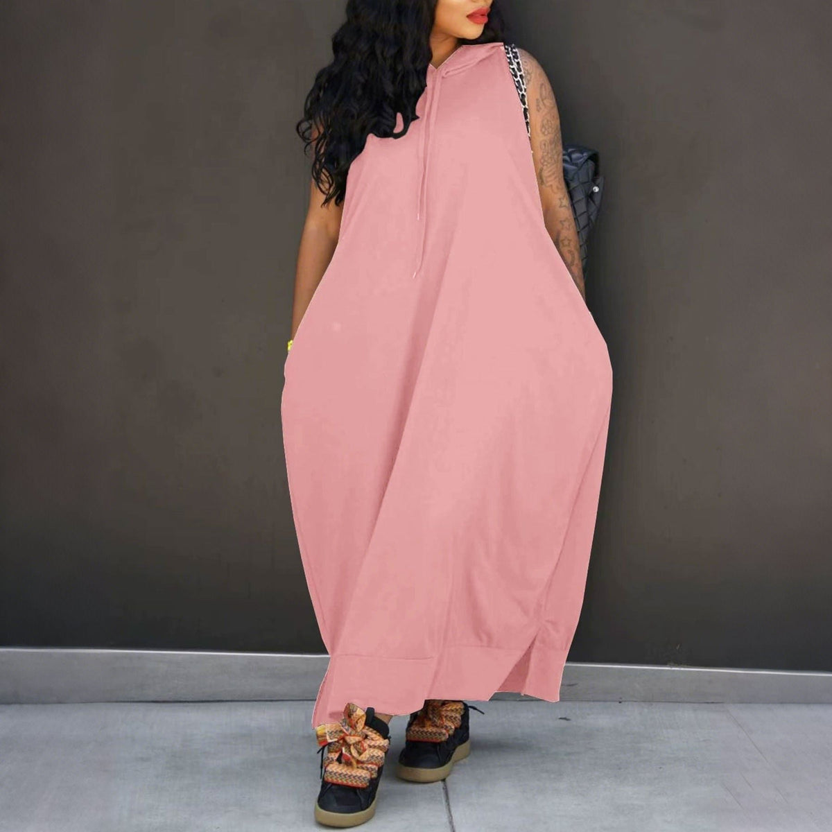 Sleeveless hooded loose-fitting dress