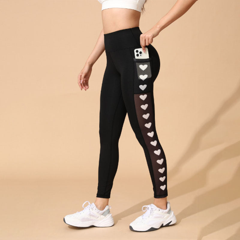 High-waisted geometric mesh yoga pants