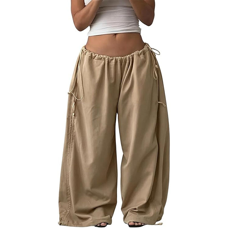 Side-drawstring ruched wide-leg trousers
