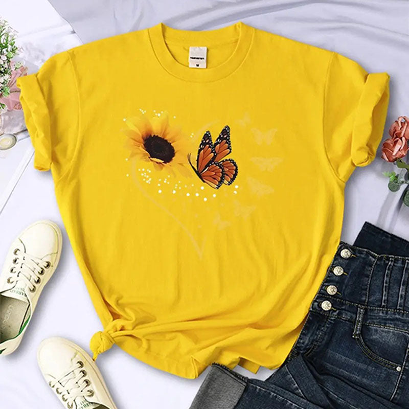 Sunflower-print crew-neck short-sleeve top