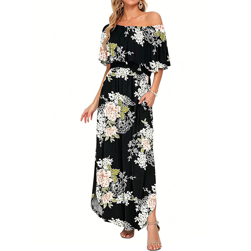 Off the shoulder side slit long dress