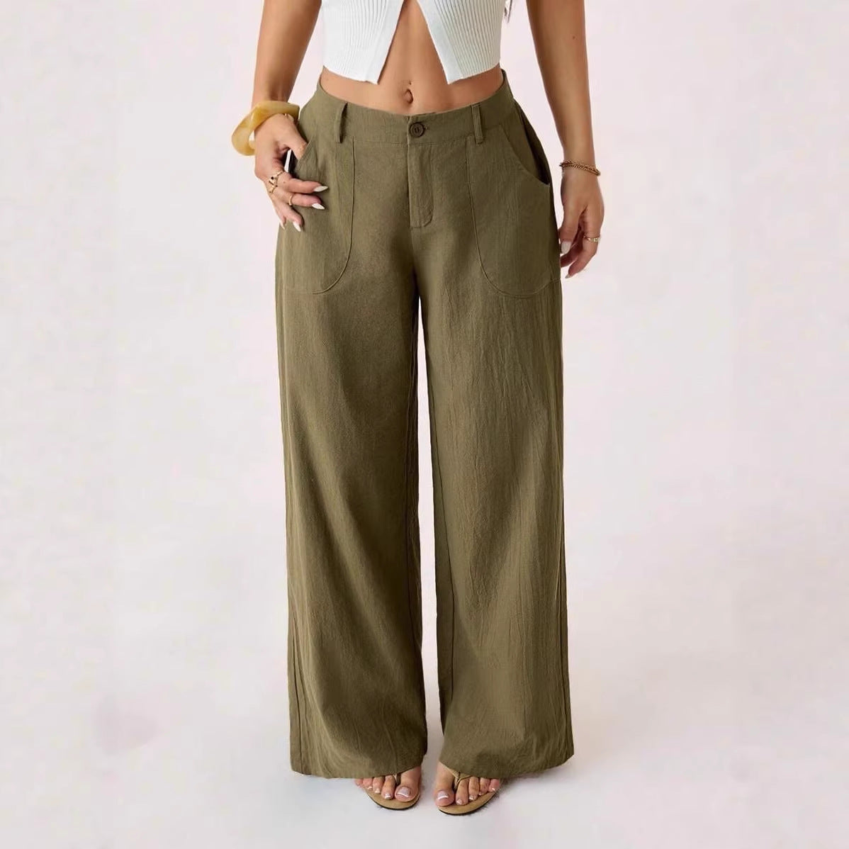 Casual, loose-fitting, mid-rise, straight-leg wide-leg trousers
