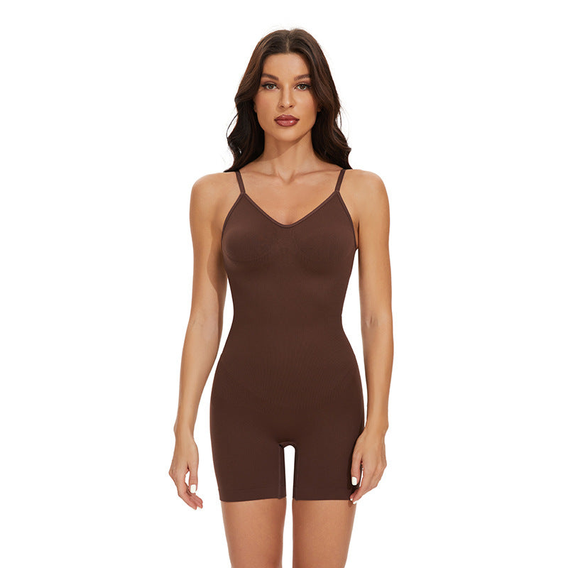 Seamless V-neck open-back camisole shapewear bodysuit