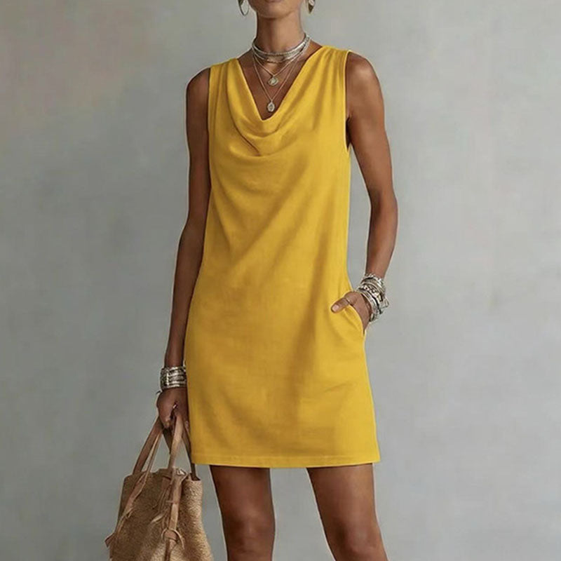 Stacked neck sleeveless loose straight dress