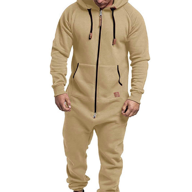 Men's hooded fleece jumpsuit