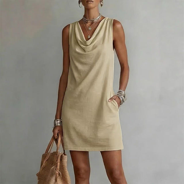 Stacked neck sleeveless loose straight dress