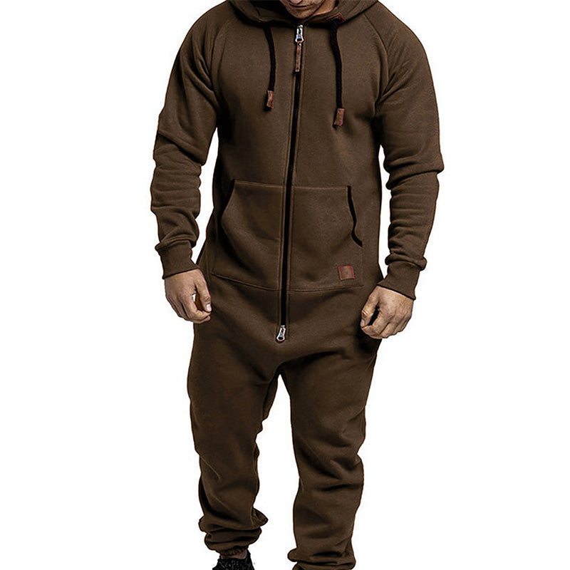 Men's hooded fleece jumpsuit