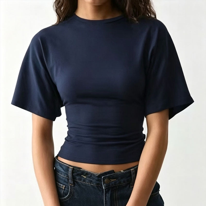 Casual Crew-Neck Batwing-Sleeve Fitted T-Shirt
