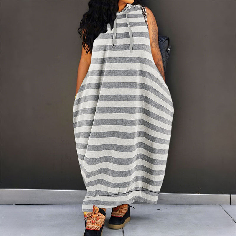 Sleeveless hooded loose-fitting dress