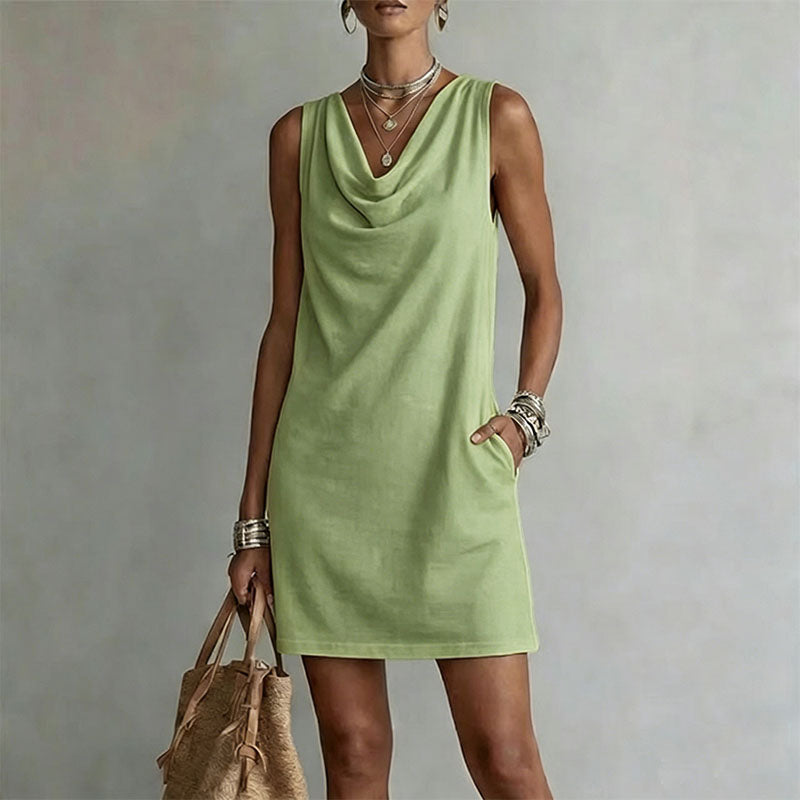 Stacked neck sleeveless loose straight dress