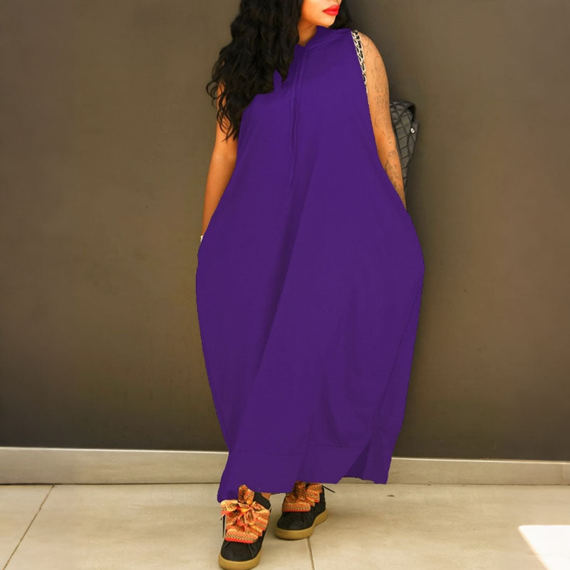 Sleeveless hooded loose-fitting dress