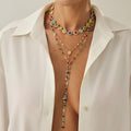 Bohemian-style round crystal layered necklace