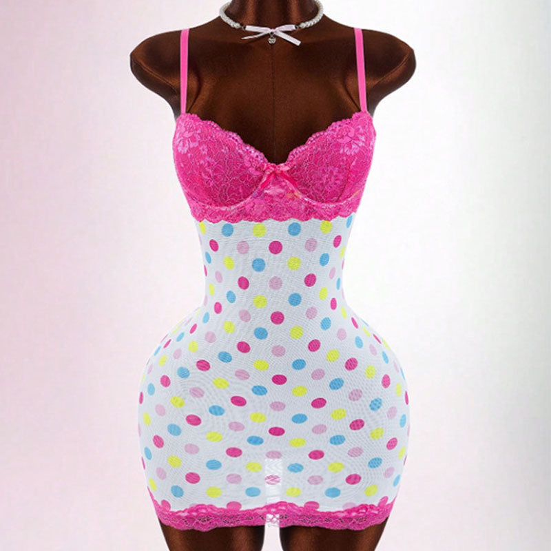 Lace-Trimmed Printed Camisole Dress