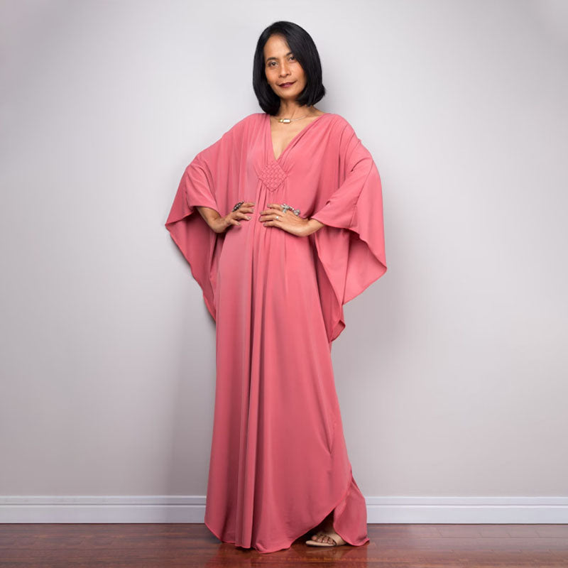 Deep V-neck batwing sleeve dress cover-up