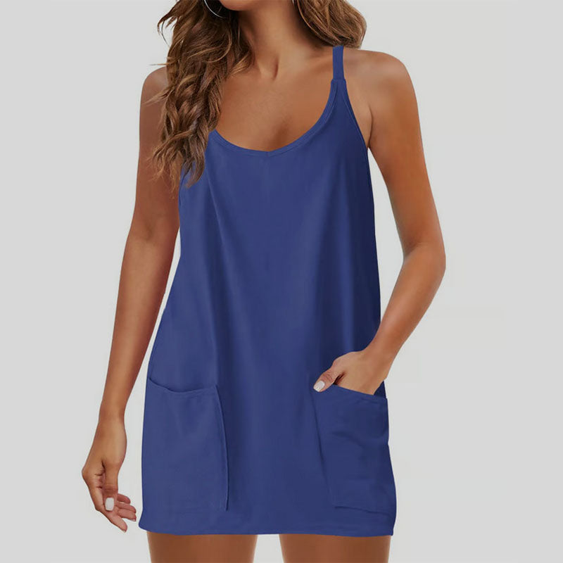 Sleeveless camisole dress with built-in shorts