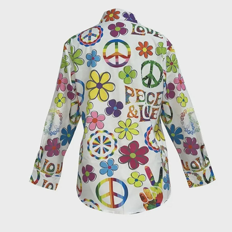 Floral Pattern Collared Long-Sleeved Shirt
