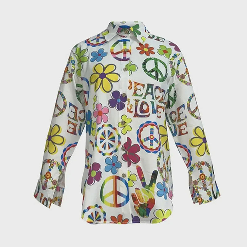 Floral Pattern Collared Long-Sleeved Shirt