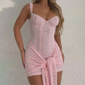Lace-paneled, lace-up, form-fitting camisole dress