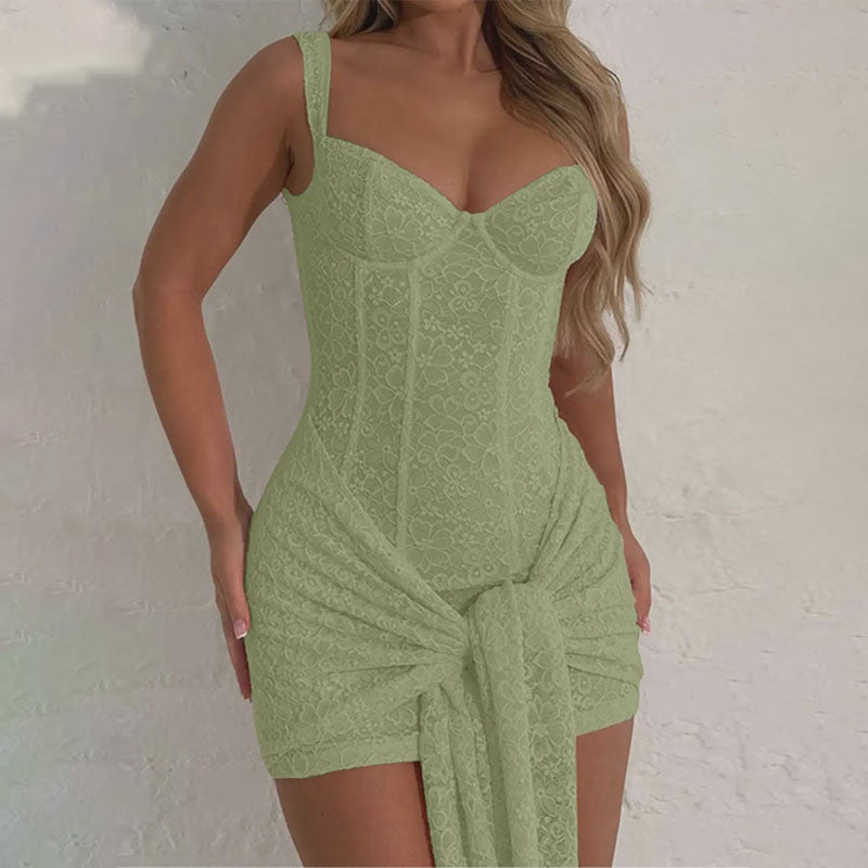 Lace-paneled, lace-up, form-fitting camisole dress