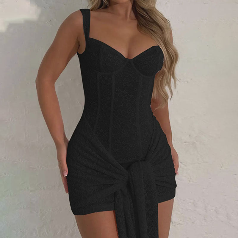 Lace-paneled, lace-up, form-fitting camisole dress
