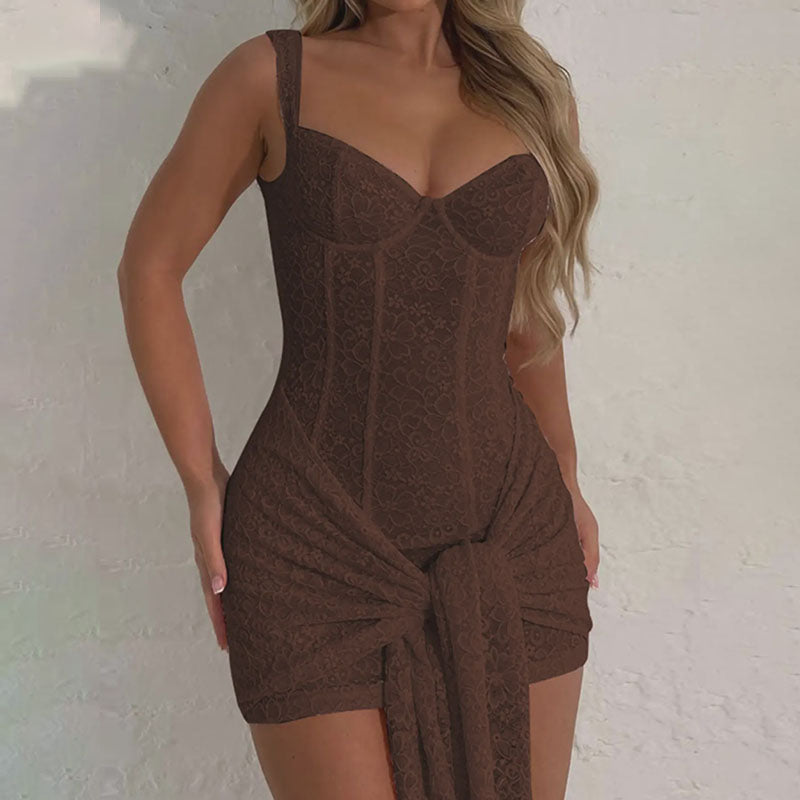 Lace-paneled, lace-up, form-fitting camisole dress