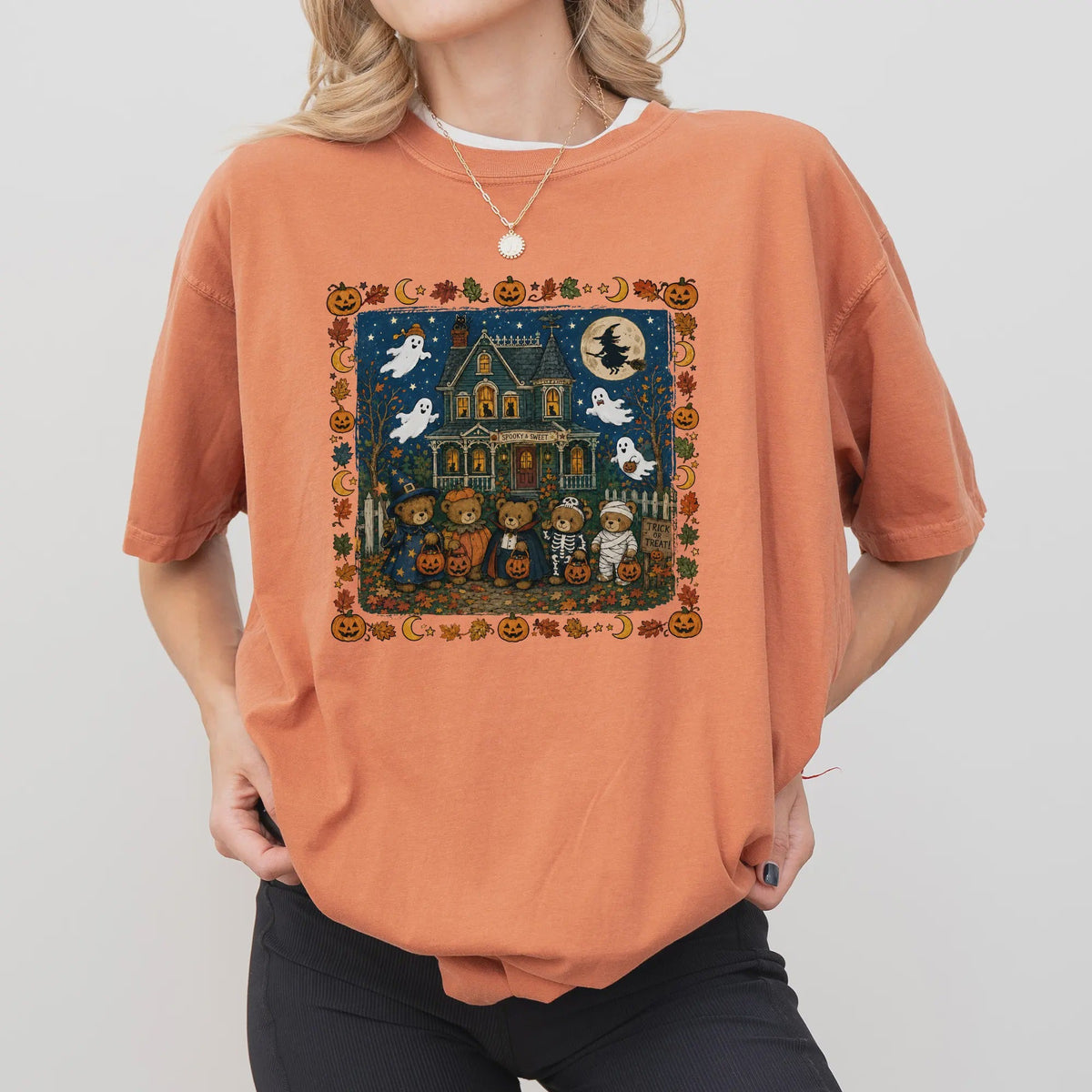 Retro Trick or Treat Bear Halloween T-shirt