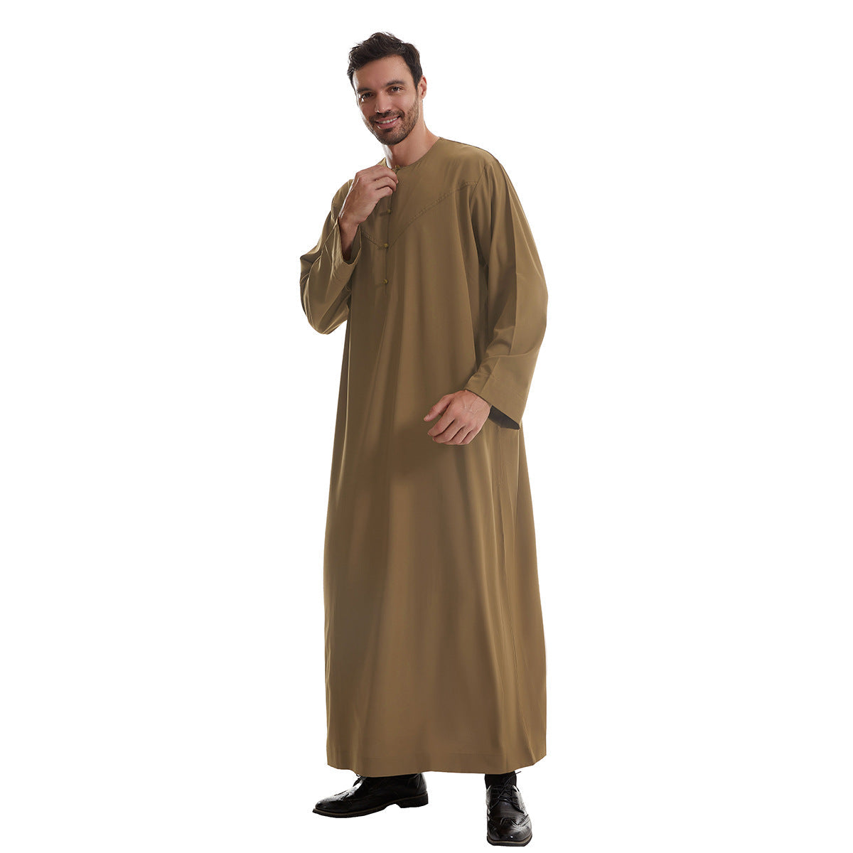 Men's solid color long Muslim robe with pockets
