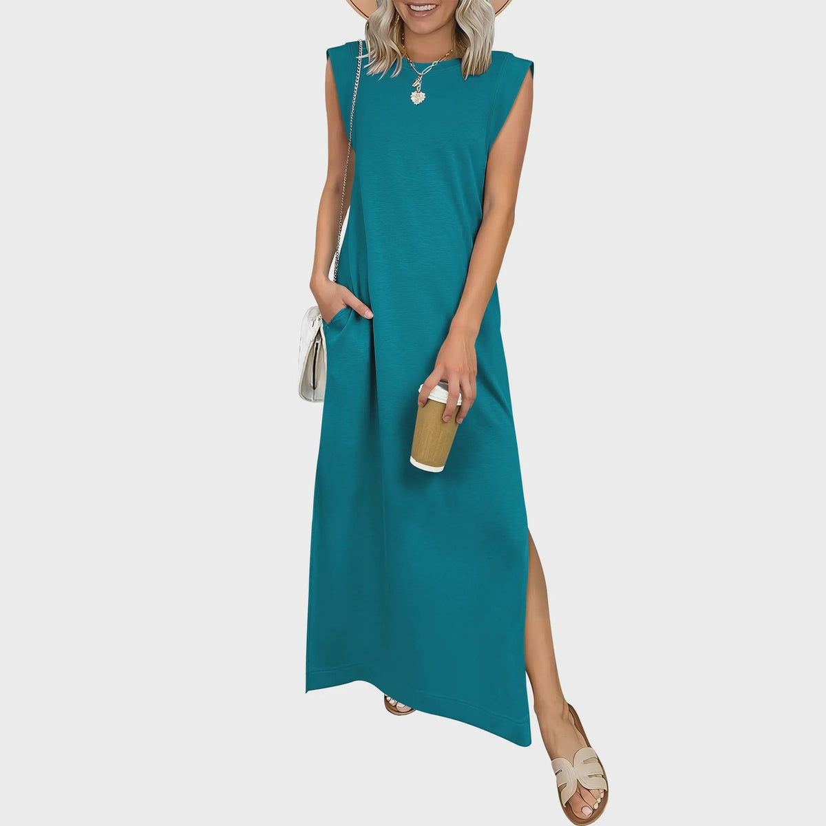 Casual Crew  Neck Sleeveless Maxi Dress