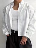 Men's striped shirt, loose-fitting long-sleeved solid color shirt