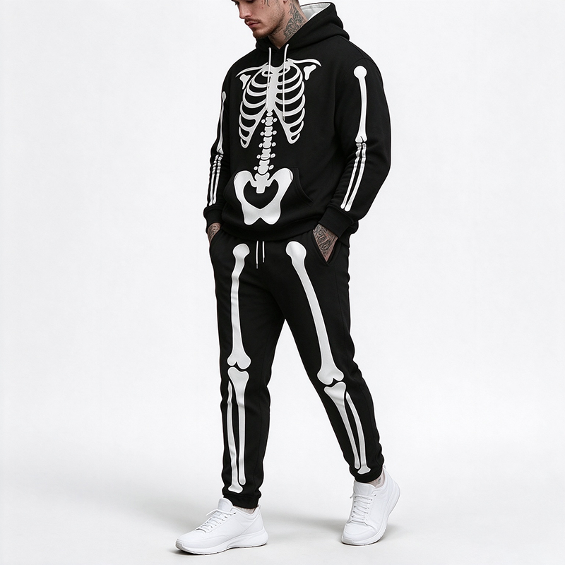 Skeleton Print Hoodie Tracksuit