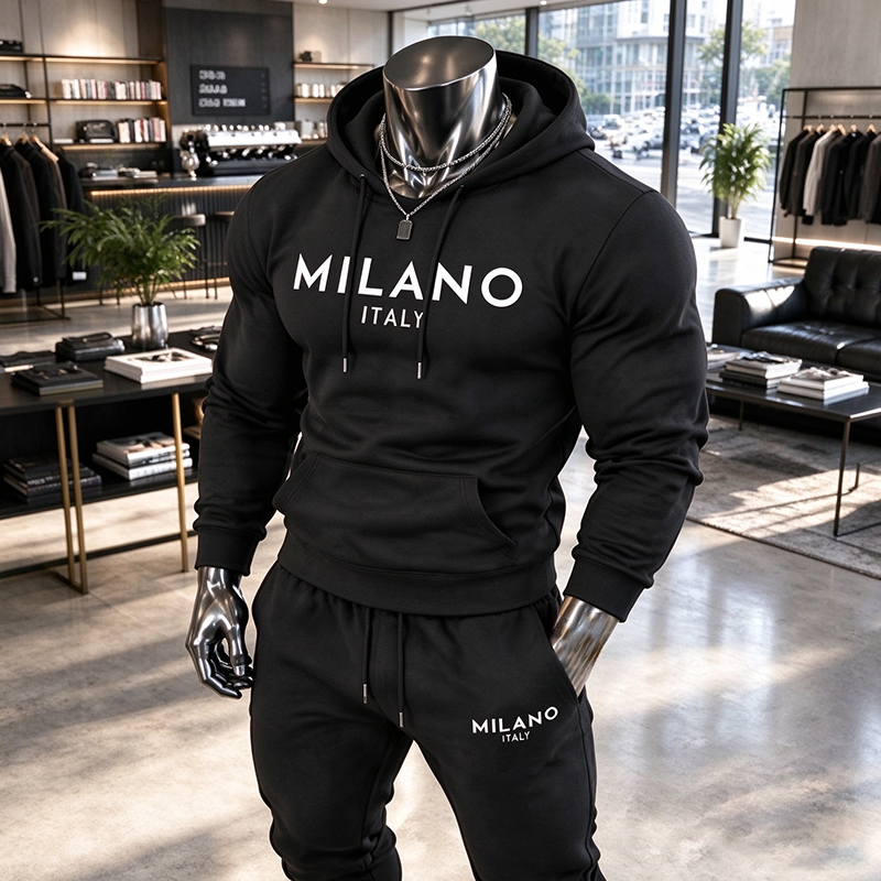 Men's Stylish Printed Hooded Tracksuit Set