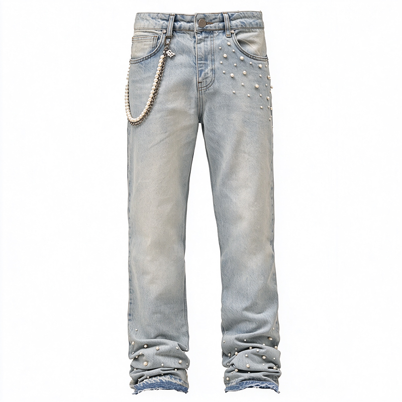 Men's Pearl Embellished Straight-Leg Denim Jeans