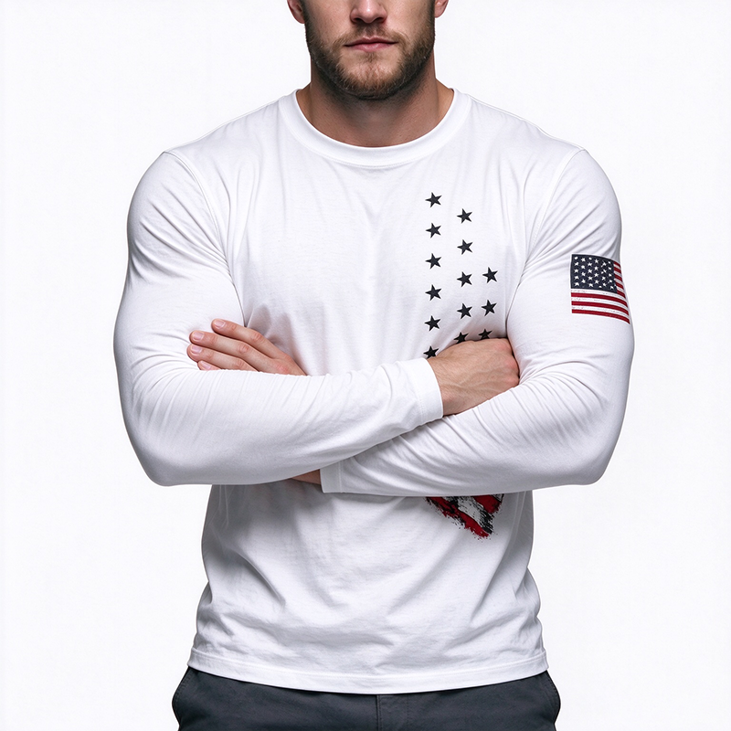 American Flag Print Mens Long Sleeve Tee