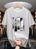 Men's Cotton Short Sleeve T-Shirt Vintage Scenery Graphic Crew Neck Casual Tee