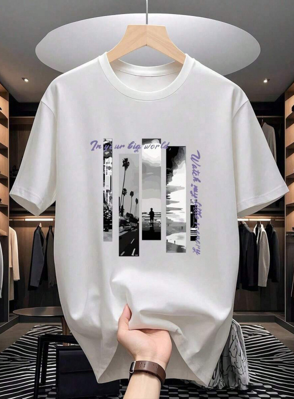 Men's Cotton Short Sleeve T-Shirt Vintage Scenery Graphic Crew Neck Casual Tee