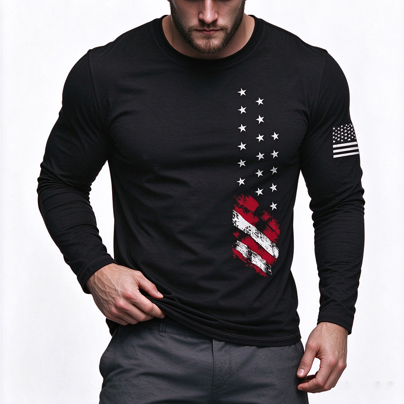American Flag Print Mens Long Sleeve Tee