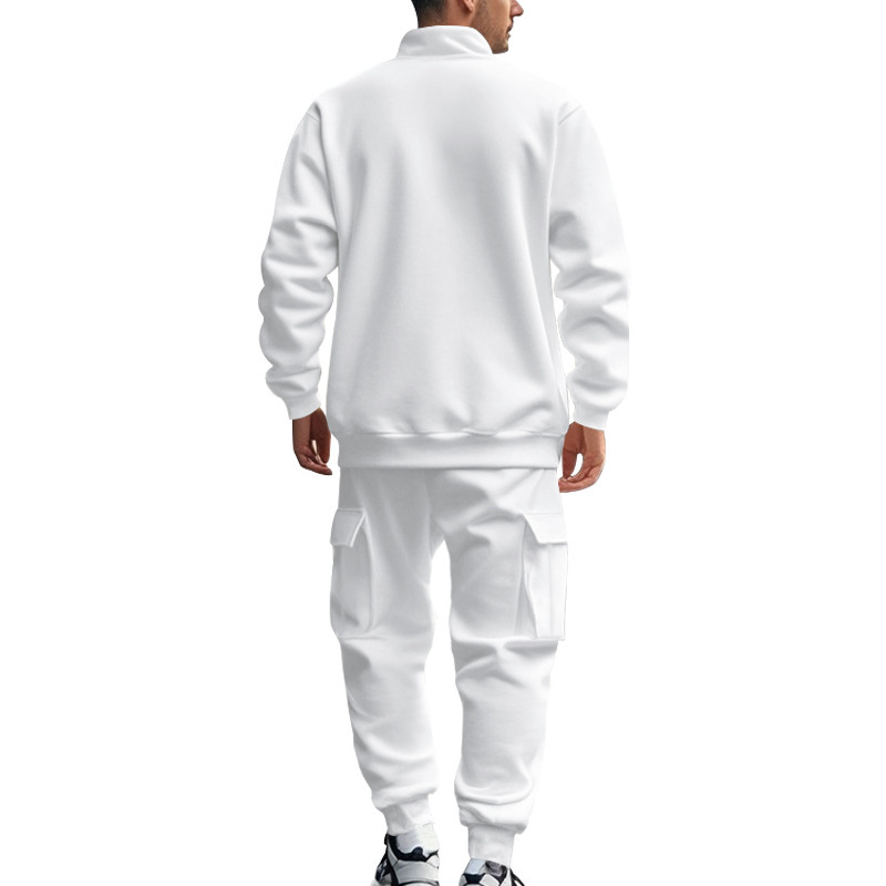 Men Half Zip Warm Fleece Cargo Tracksuit Set