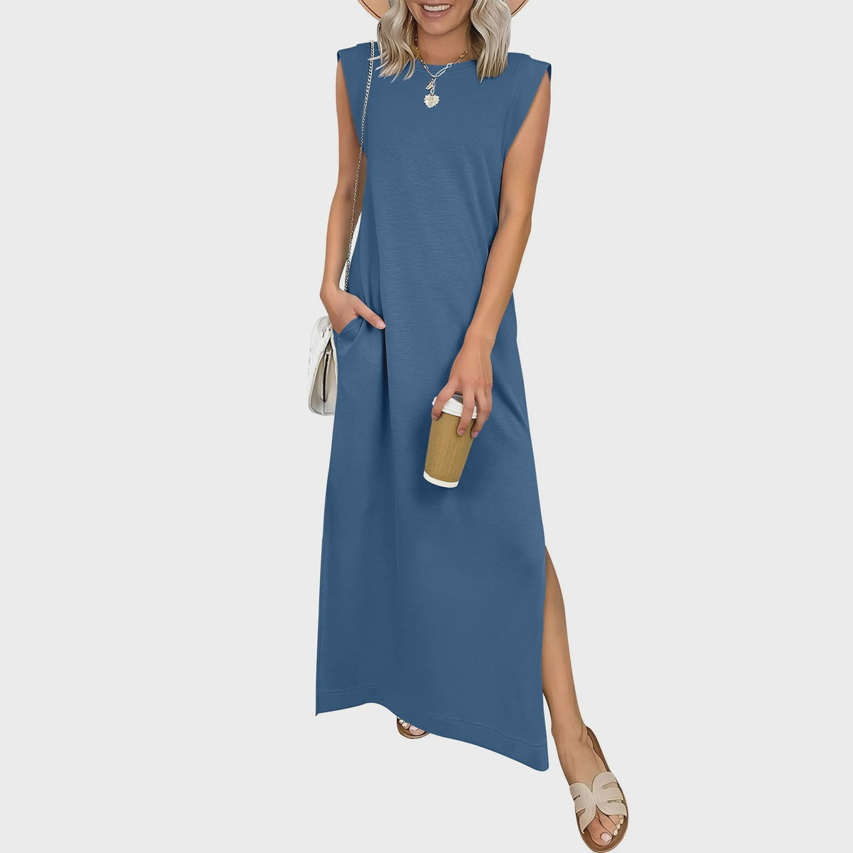 Casual Crew  Neck Sleeveless Maxi Dress