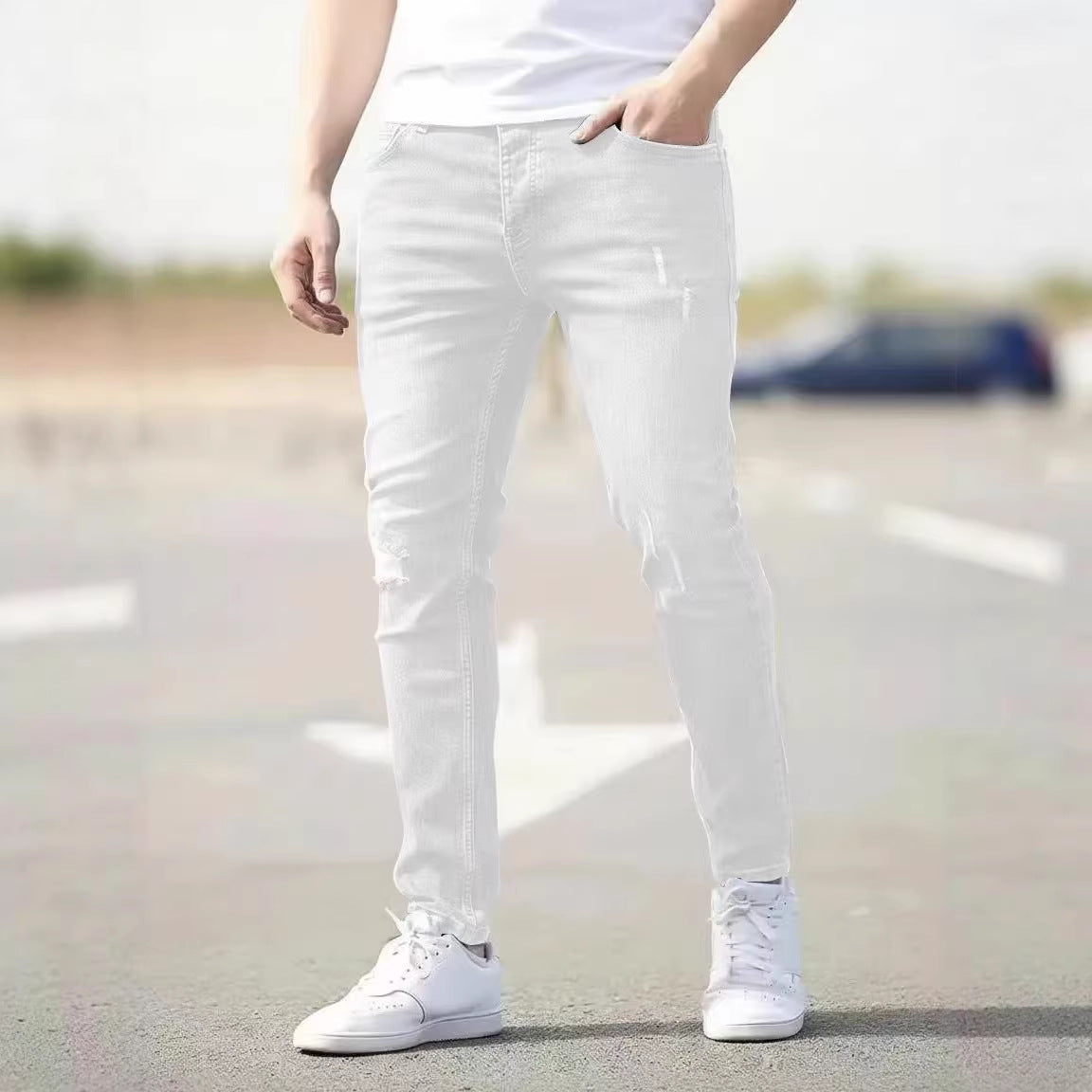 Men's skinny ripped jeans with stretch