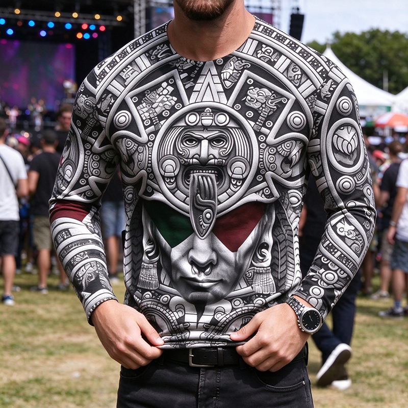 Men’s Ancient Tribal Full Print Long Sleeve Crew Neck T-Shirt