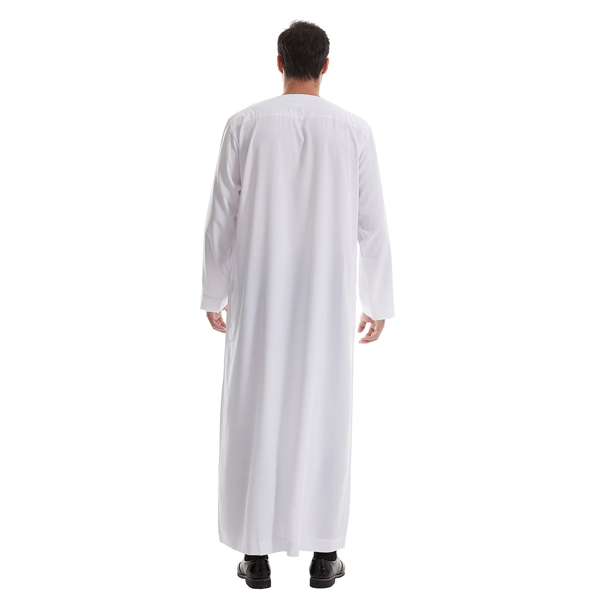 Men's solid color long Muslim robe with pockets